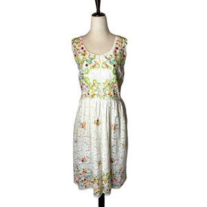 Asos Curve Ivory Floral Embroidered Lace Fit And Flare Dress Size 14